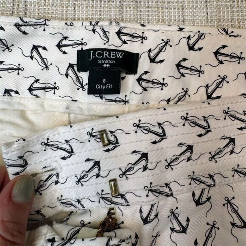J. Crew Women's White Pants Black Anchor Nautical Pattern Size 8 - Picture 6 of 7